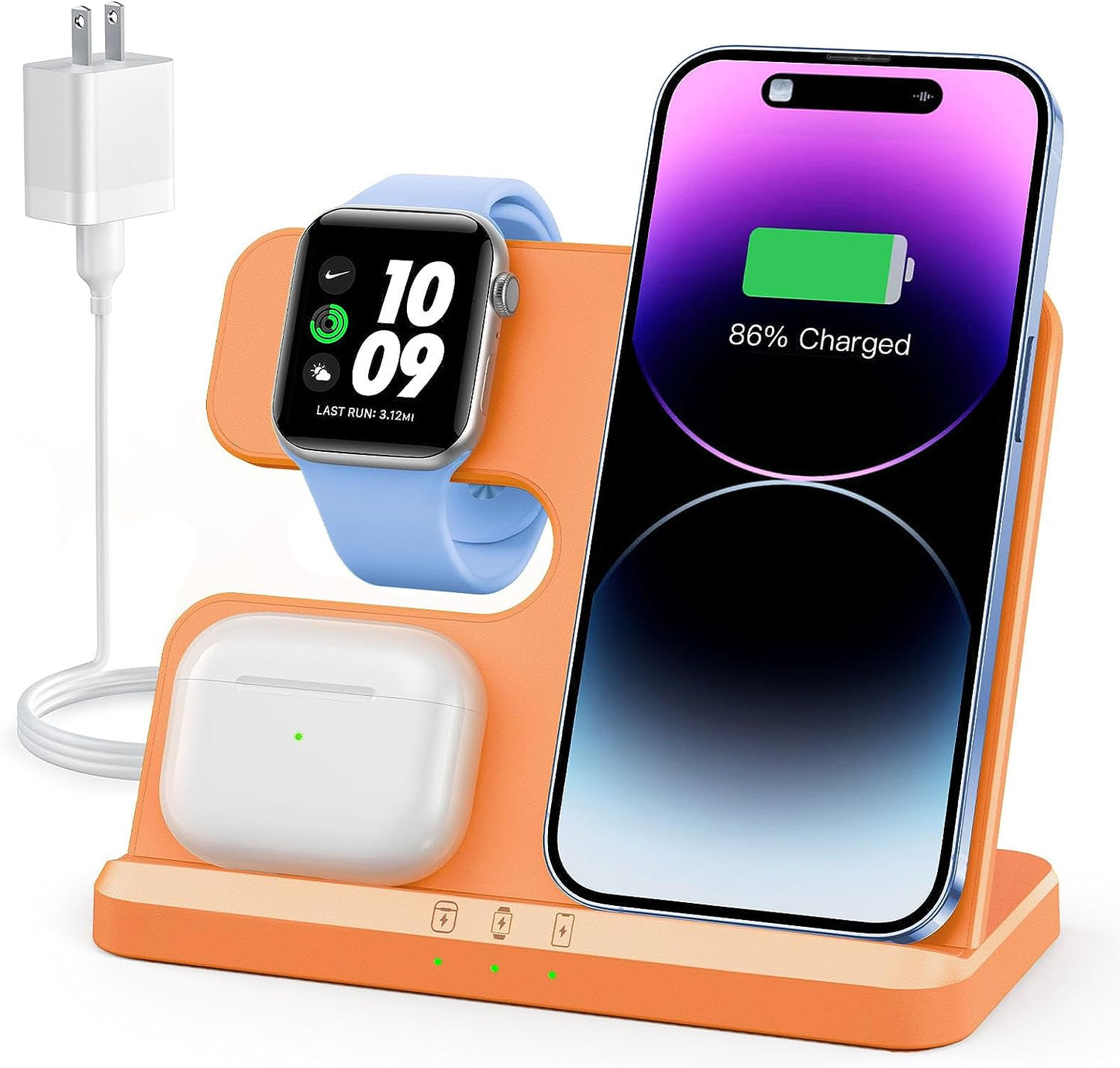 𝟮𝟬𝟮𝟯 𝗡𝗲𝘄 JARGOU 3 in 1 Wireless Charging Station Wireless Charger for iPhone 14 13 12 11 Pro Max/X/8 Charging Station for Multiple Devices for Apple Watch for AirPods 2/3/Pro/Pro 2  Orange
