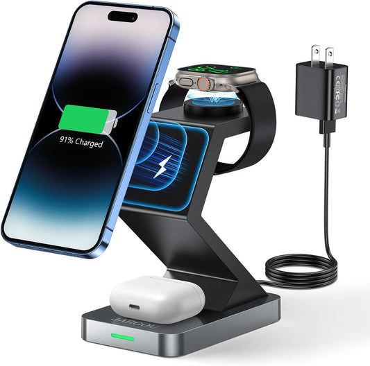 JARGOU Magnetic Wireless Charging Station,3 in 1 Wireless Charger for iPhone 14 13 12 Pro/Max/Mini/Plus,Magnetic Charger Stand Compatible for iWatch Ultra/8/7/SE/6/5/4/3/2,AirPods Wireless/Pro