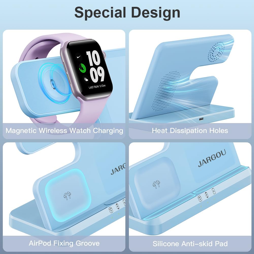 JARGOU Wireless Charging Station Wireless Charger for iPhone 14 13 12 11 Pro Max/X Charging Station for Multiple Devices for Apple Watch Ultra SE 8 7 6 5 4 3 2 for AirPods Pro 3 2