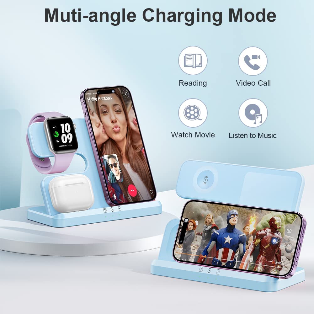 JARGOU Wireless Charging Station Wireless Charger for iPhone 14 13 12 11 Pro Max/X Charging Station for Multiple Devices for Apple Watch Ultra SE 8 7 6 5 4 3 2 for AirPods Pro 3 2